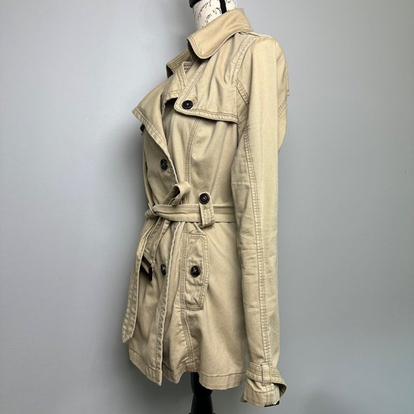 American Eagle | Tan Kaki Double Breasted Belted Vintage Fit Jacket | Size L - Picture 3 of 9